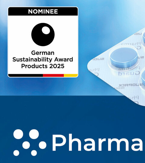 This image shows the PharmaGuard® product by SÜDPACK MEDICA, nominated for the German Sustainability Award in the Products 2025 category