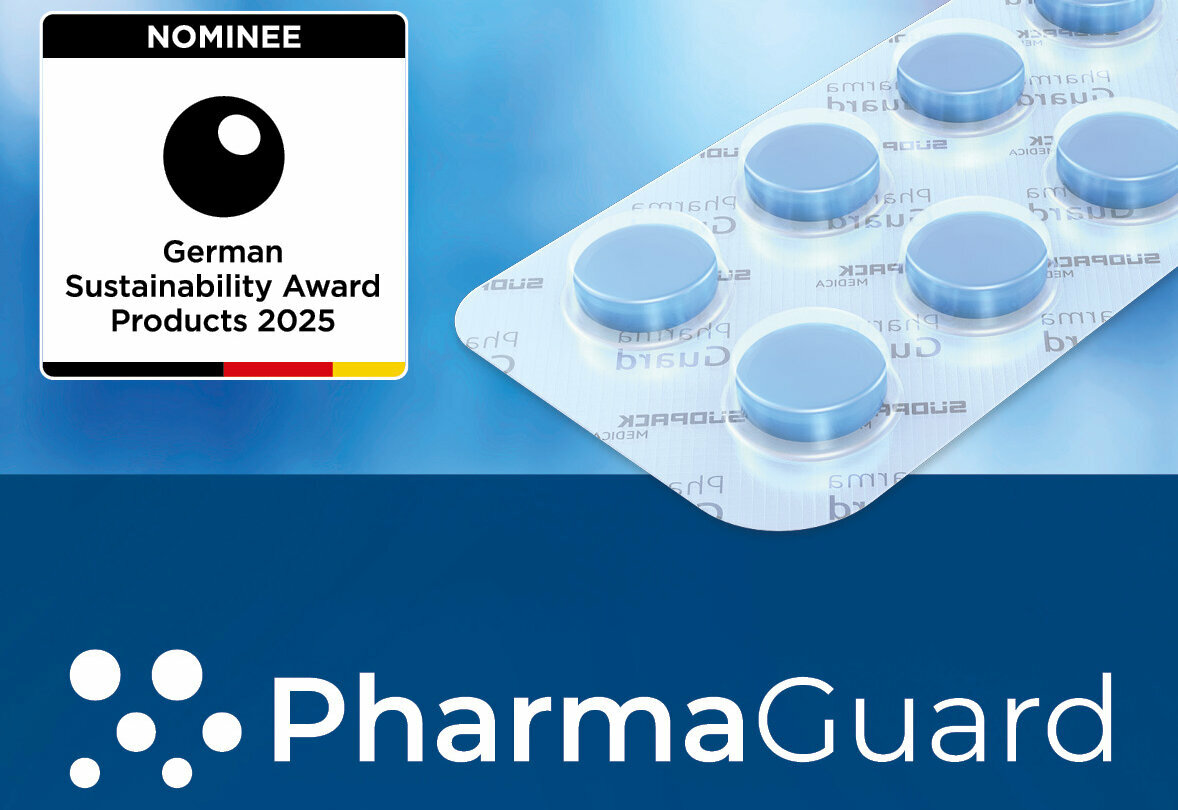 This image shows the PharmaGuard® product by SÜDPACK MEDICA, nominated for the German Sustainability Award in the Products 2025 category